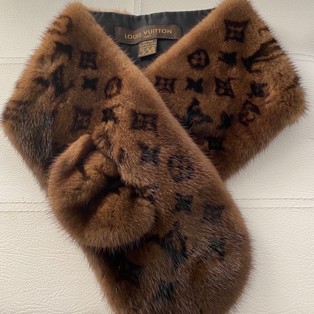 Louis Vuitton LV monogram mink fur stole RARE
